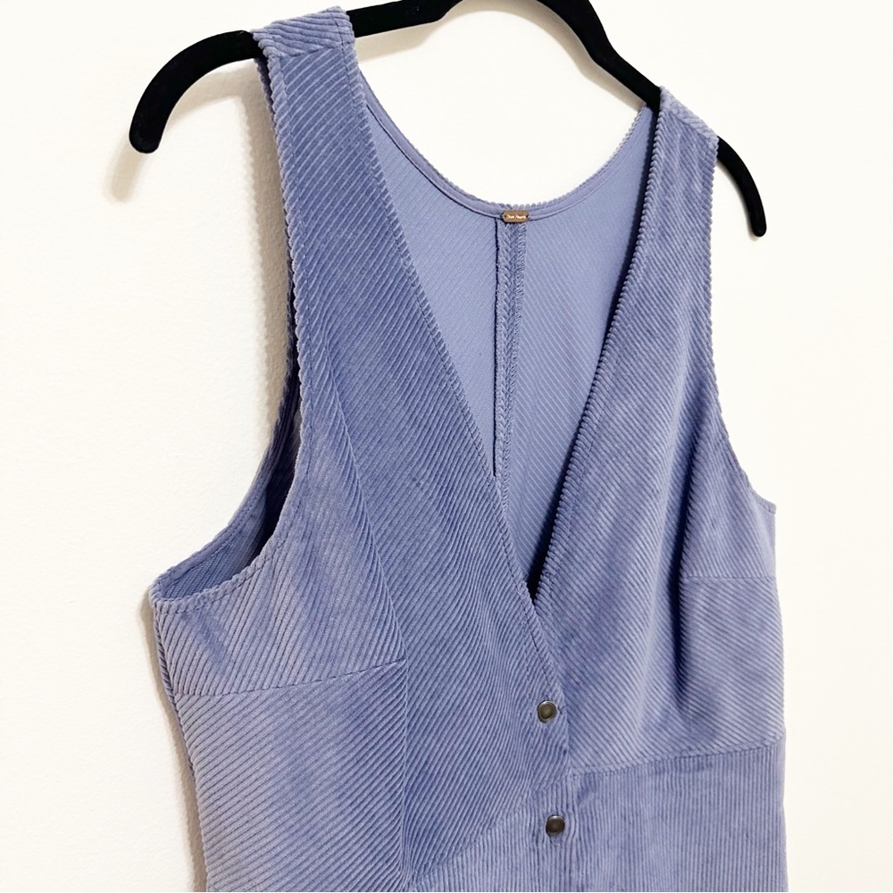 Free People Lavender Blue Button-Front Corduroy Mini Dress - Picture 4 of 10